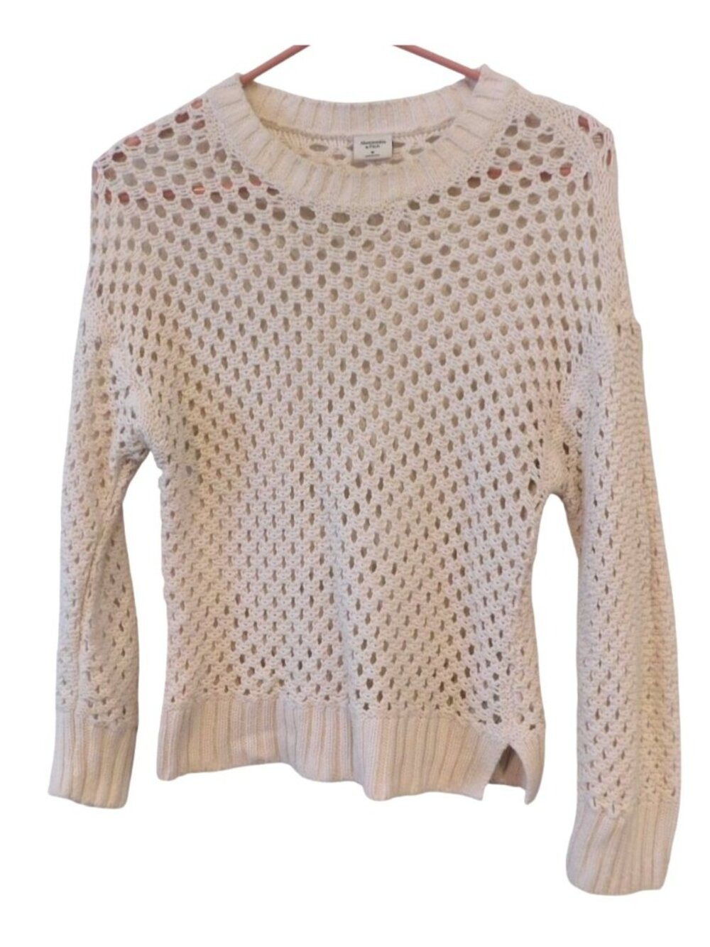 Abercrombie & Fitch Sz M Cream Open Knit Sweater Boho Crochet Pullover